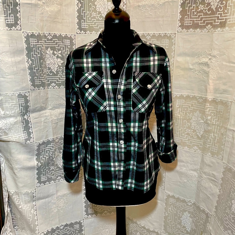 Green Plaid Button Down Wool Blend Shirt S